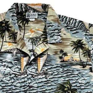Vintage 90s Hawaiian Shirt 2XL Palm Tree Island Print Cotton Resort Cruise Aloha